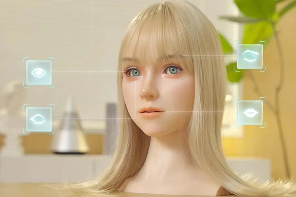 SEDOLL manufacturer promotional image of SE X-Bot Annika, identifying facial movement areas. It illustrates the offered head, not an independently measured performance test.