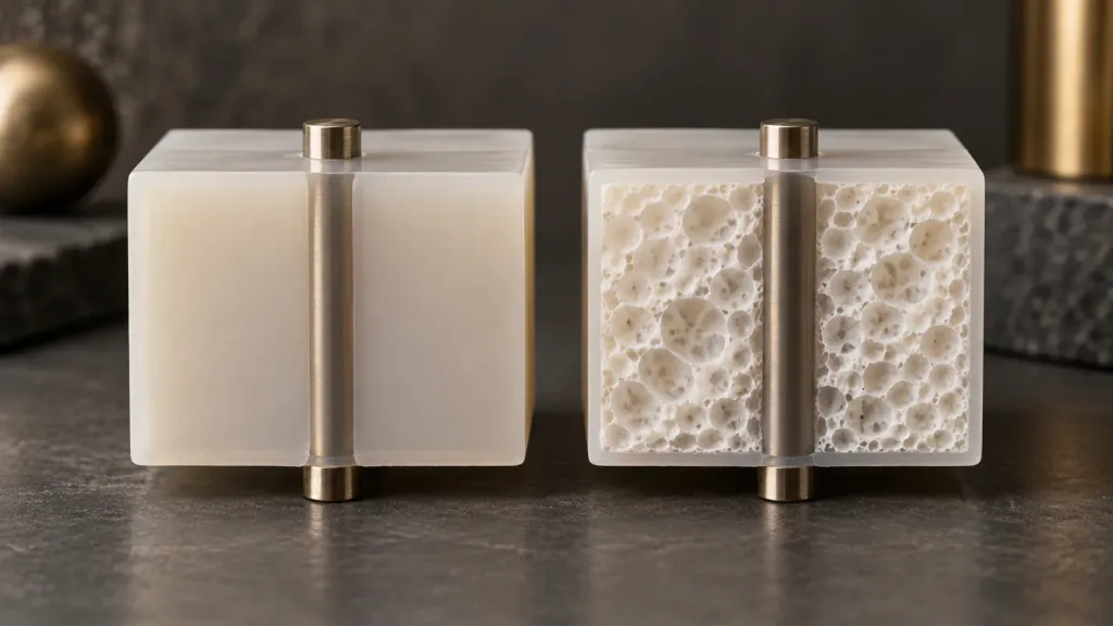 Conceptual solid and cellular-core material cutaways